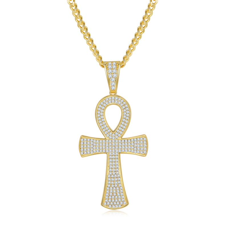 Fashion豪镶十字架NecklaceS925银PendantMoissanite厘石D级